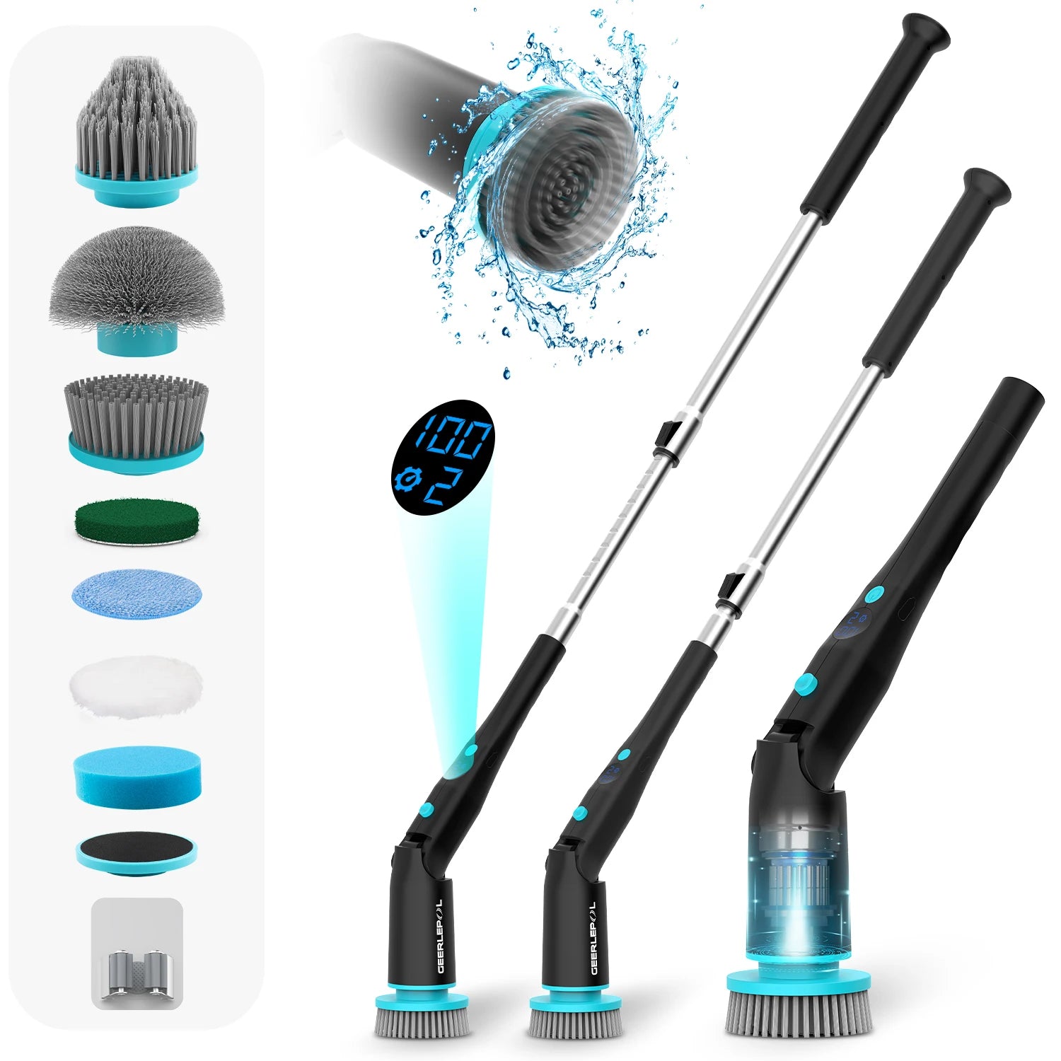 Scuva™ CleanSpin PRO Cordless Electric Spin Scrubber With 8 Replaceable Brush Heads