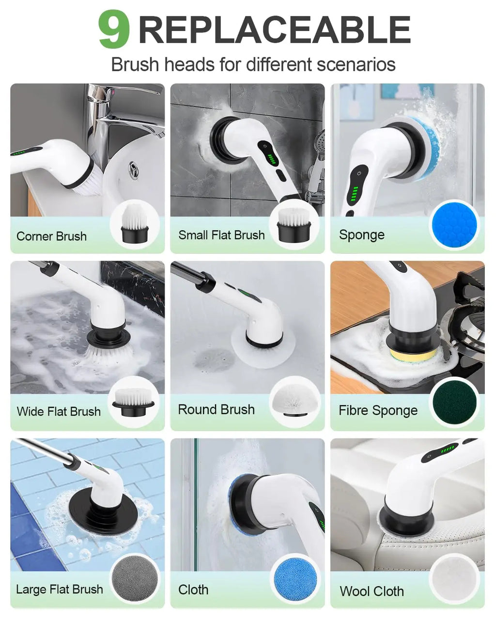 Scuva™ CleanSpin Cordless Electric Spin Scrubber With 9 Replaceable Brush Heads