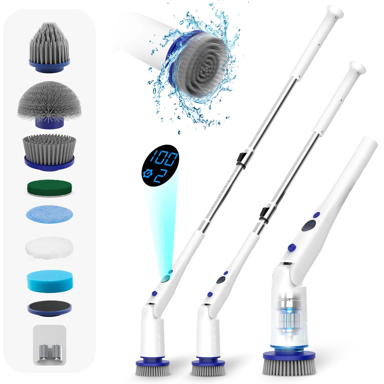 Scuva™ CleanSpin PRO Cordless Electric Spin Scrubber With 8 Replaceable Brush Heads